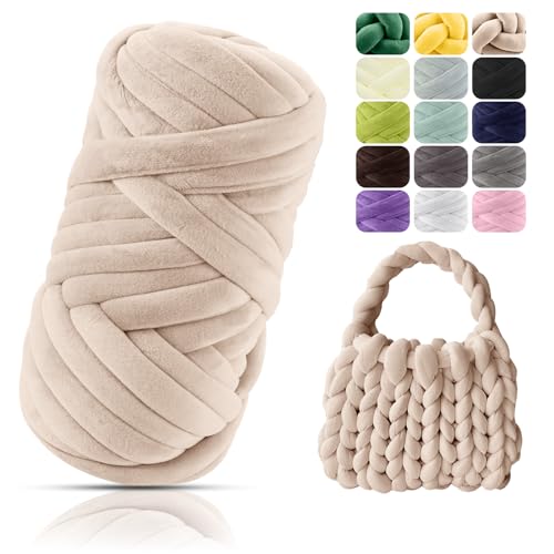 POFIBO Dicke Wolle Garn, 500g Chunky XXL Wolle zum Handstricke, Armstricken wolle, Schlauchgarn, Handstrickgarn, Wolle zum häkeln für Anfänger, Decken, Körbe, DIY-Kunsthandwerk(Länge ca 16m, Beige) POFIBO Dicke Wolle Garn, 500g Chunky XXL Wolle zum Handstricke, Armstricken wolle, Schlauchgarn, Handstrickgarn, Wolle zum häkeln für Anfänger, Decken, Körbe, DIY-Kunsthandwerk(Länge ca 16m, Beige) von POFIBO