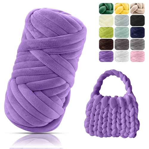 POFIBO Dicke Wolle Garn, 500g Chunky XXL Wolle zum Handstricke, Armstricken wolle, Schlauchgarn, Handstrickgarn, Wolle zum häkeln für Anfänger, Decken, Körbe, DIY-Kunsthandwerk(Länge ca 16m, Lila) von POFIBO