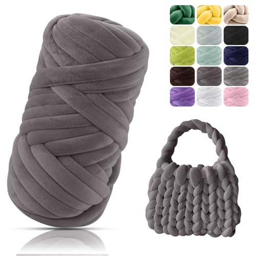 POFIBO Dicke Wolle Garn, 500g Chunky XXL Wolle zum Handstricke, Armstricken wolle, Schlauchgarn, Handstrickgarn, Wolle zum häkeln für Anfänger, Decken, Körbe, DIY-Kunsthandwerk(Länge ca 16m, Graphit) von POFIBO