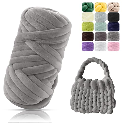 POFIBO Dicke Wolle Garn, 500g Chunky XXL Wolle zum Handstricke, Armstricken wolle, Schlauchgarn, Handstrickgarn, Wolle zum häkeln für Anfänger, Decken,Körbe,DIY-Kunsthandwerk,Länge ca 16m, Dunkelgrau von POFIBO