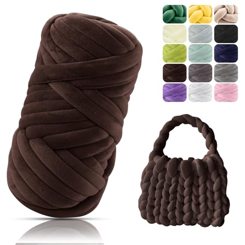 POFIBO Dicke Wolle Garn, 500g Chunky XXL Wolle zum Handstricke, Armstricken wolle, Schlauchgarn, Handstrickgarn, Wolle zum häkeln für Anfänger,Decken,Körbe,DIY-Kunsthandwerk,Länge ca 16m,Kaffeebraun von POFIBO