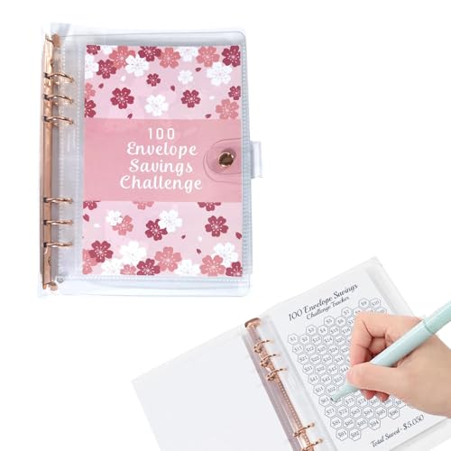 100 Envelope Saving Challenge, A5 Budgetplaner mit Challengers Tracker & Pre-numbered Taschen, Sparbuch für Geld Sparen Challenge, Ringbuch A5(FARBE:rosa+rosa gold) von POHOVE