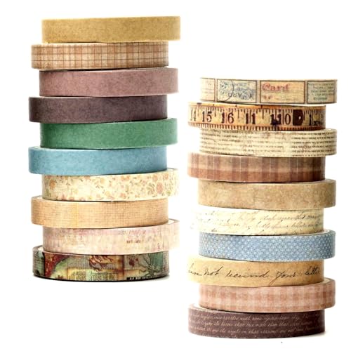 20 Rollen Washi Tape Vintage, Masking Tape Textur Dekorative Klebebänder, Washi Tape Set für DIY Handwerk, Bullet Journals, Planer, Scrapbooking, Verpackung(COLOR:wie gezeigt) von POHOVE