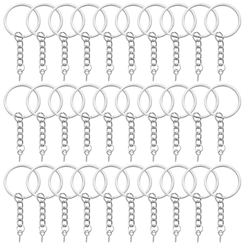 30 Stück geteilte Schlüsselanhänger mit Kette, Schlüsselanhänger-Set, Metall-Schlüsselring-Rohlinge, Schlüsselring-Reifen mit Kette und offenen Binderingen, Schraubösennadeln für Bastelarbeiten von POHOVE