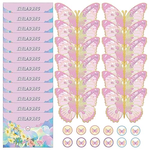 POHOVE 12pack Birthday Invitations For Girls Butterfly Theme,Birthday Butterfly Invitations with Envelopes & Butterfly Stickers,Floral Invitation Cards for Baby Shower Wedding Decor von POHOVE