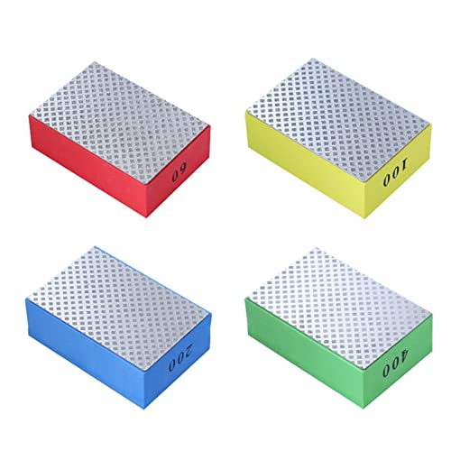 POHOVE 4 Stück Schleifblöcke Diamant-Handpolierpads Polierschleifblock galvanisierte Handschleifpads für Glas Granit Marmor Stein Keramik (silberne Seite, Größe: 60#, 100#, 200#, 400#) von POHOVE