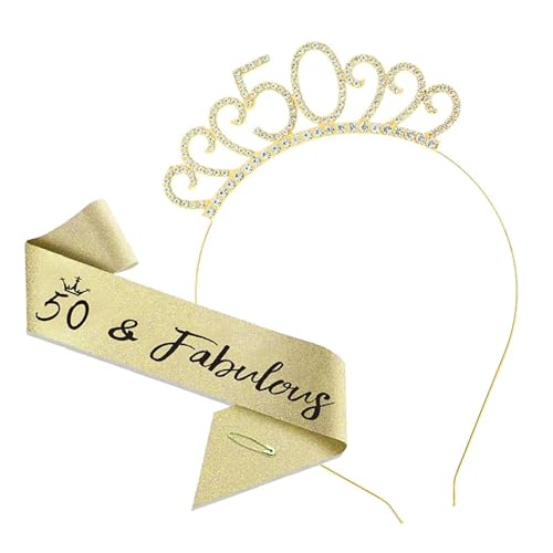 Schärpe zum 50. Geburtstag und Kristall Tiara Set, glitzernde Geburtstagskrone und Schärpe für Frauen, Partyzubehör, Meilenstein Feier Geschenke für Sie Schärpe zum 50. Geburtstag und Kristall Tiara Set, glitzernde Geburtstagskrone und Schärpe für Frauen, Partyzubehör, Meilenstein Feier Geschenke für Sie von POHOVE