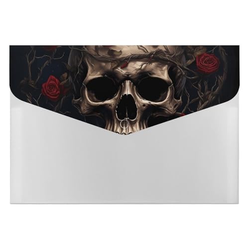 Dokumentenmappen, Kunststoff, Totenkopf mit roter Rose, bedruckt, Aktenordner, Briefgröße, tragbare Ordner, Aktenordner von POLESVBM