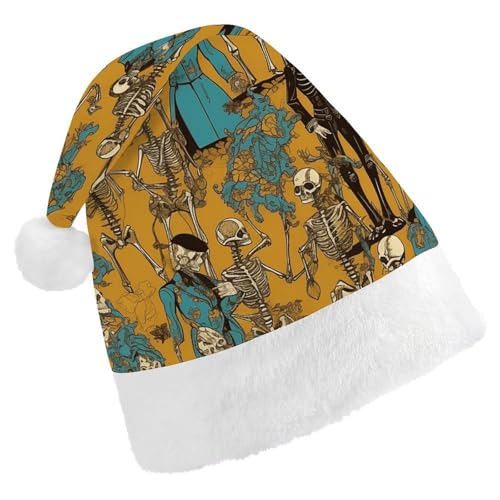 POLESVBM Nikolausmütze, Nikolausmütze für Erwachsene, Skelett in schwarzer Kleidung, bedruckte Weihnachts-Kopfbedeckung für Heimdekoration, Party, Kostümzubehör POLESVBM Nikolausmütze, Nikolausmütze für Erwachsene, Skelett in schwarzer Kleidung, bedruckte Weihnachts-Kopfbedeckung für Heimdekoration, Party, Kostümzubehör von POLESVBM