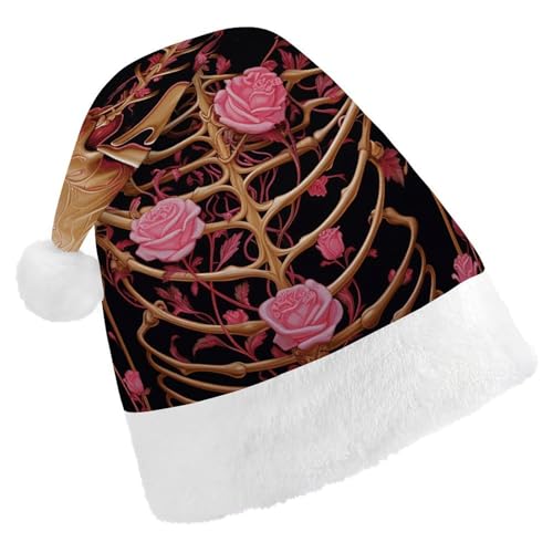 POLESVBM Nikolausmütze, Weihnachtsmannmütze für Erwachsene, Skelett mit Rosen, bedruckt, Weihnachts-Kopfbedeckung für Heimdekoration, Party, Kostümzubehör POLESVBM Nikolausmütze, Weihnachtsmannmütze für Erwachsene, Skelett mit Rosen, bedruckt, Weihnachts-Kopfbedeckung für Heimdekoration, Party, Kostümzubehör von POLESVBM