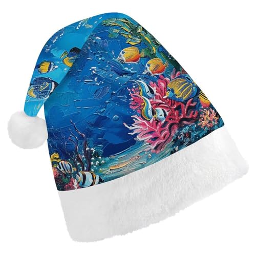 POLESVBM Weihnachtsmann Hut Weihnachtsmann Hut Für Erwachsene Unterwasser Korallenriff Gedruckt Weihnachten Headwear Für Wohnkultur Party Kostüm Liefert von POLESVBM