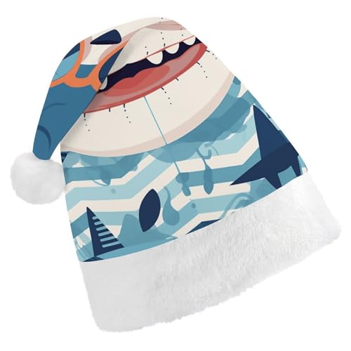 POLESVBM Weihnachtsmann Hut Weihnachtsmann Hut für Erwachsene Hai mit Brille Gedruckt Weihnachten Headwear for Home Decor Party Kostüm Benötigt von POLESVBM