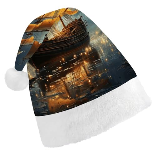 POLESVBM Weihnachtsmannmütze für Erwachsene, Schiff und Sterne, bedruckte Weihnachts-Kopfbedeckung für Heimdekoration, Party, Kostümzubehör POLESVBM Weihnachtsmannmütze für Erwachsene, Schiff und Sterne, bedruckte Weihnachts-Kopfbedeckung für Heimdekoration, Party, Kostümzubehör von POLESVBM
