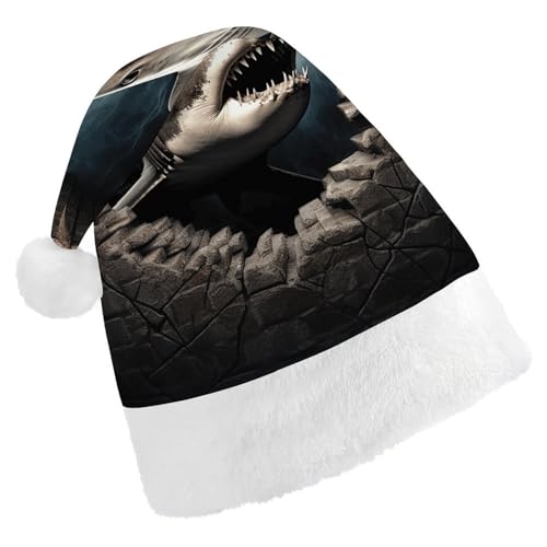 POLESVBM Weihnachtsmütze für Erwachsene, Hai durch die Wand, bedruckt, Weihnachts-Kopfbedeckung für Zuhause, Dekoration, Party, Kostümzubehör POLESVBM Weihnachtsmütze für Erwachsene, Hai durch die Wand, bedruckt, Weihnachts-Kopfbedeckung für Zuhause, Dekoration, Party, Kostümzubehör von POLESVBM