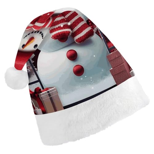 POLESVBM Weihnachtsmütze für Erwachsene, Schneemann außerhalb des Fensters, bedruckte Weihnachts-Kopfbedeckung für Heimdekoration, Party, Kostümzubehör von POLESVBM