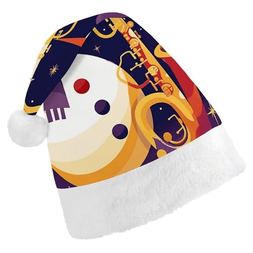 POLESVBM Weihnachtsmütze für Erwachsene, Schneemann spielt Saxophon, bedruckte Weihnachts-Kopfbedeckung für Heimdekoration, Party, Kostümzubehör von POLESVBM