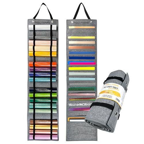 POLI-CRAFT TOOLS ORGANIZER – praktischer Rollenhalter mit 21 Fächern für Sheets und 22 Rollenhaltern für Vinyls und Heißtranferfolien, platzsparend, für mehr Ordnung und Komfort beim Basteln, grau von POLI-TAPE