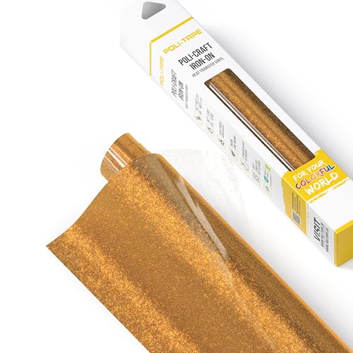 POLI-FLEX® PEARL GLITTER® - Glitzerfolie für Textilien – Flexfolie mit Glitter-Effekt zum Aufbügeln, Plotterfolie für DIY Shirts, Dunkles Gold, 30,5 cm x 61 cm von POLI-TAPE