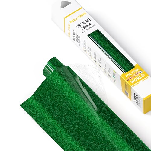 POLI-FLEX® PEARL GLITTER® - Glitzerfolie für Textilien – Flexfolie mit Glitter-Effekt zum Aufbügeln, Plotterfolie für DIY Shirts, Grün, 30,5 cm x 61 cm von POLI-TAPE