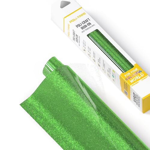POLI-FLEX® PEARL GLITTER® - Glitzerfolie für Textilien – Flexfolie mit Glitter-Effekt zum Aufbügeln, Plotterfolie für DIY Shirts, Helles Grün, 30,5 cm x 61 cm von POLI-TAPE