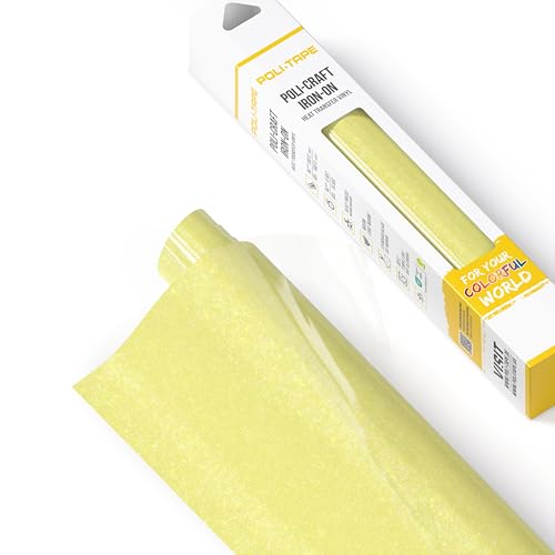 POLI-FLEX® PEARL GLITTER® - Glitzerfolie für Textilien – Flexfolie mit Glitter-Effekt zum Aufbügeln, Plotterfolie für DIY Shirts, Neon Gelb, 30,5 cm x 61 cm von POLI-TAPE