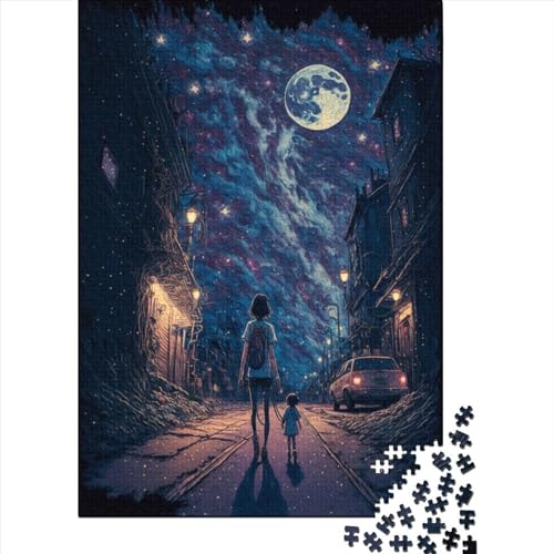 1000-teiliges Puzzle "The Way To Starry Night" für Erwachsene, Halloween-Geschenkpapier für Teenager, einzigartige Wohnaccessoires und Geschenke, 1000 Teile (38 x 26 cm) von POLIUAWS