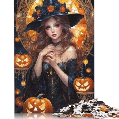 Halloween Puzzle 1000 Teile Cartoon-Mädchen für Erwachsene, Halloween-Geschenkpapier für Erwachsene, Familienspaß und Spieleabend, 1000 Teile (38 x 26 cm) von POLIUAWS