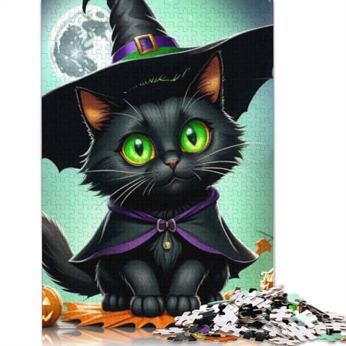 Halloweenpuzzle 1000 Teile für Erwachsene, Kätzchen, Halloween-Geschenkpapier für Erwachsene und Jugendliche, 1000 Teile Lernpuzzle (38 x 26 cm) von POLIUAWS