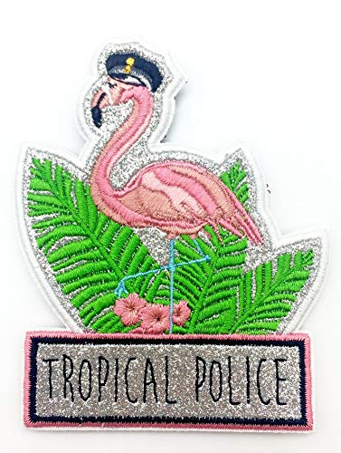 Polizeimemesshop Tropcial Police Fun Textil Patch - Flamingo - Polizei - Funpatch - Klettpatch von POLIZEIMEMESSHOP