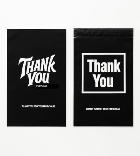 POLYSELLS Thank You Poly-Versandtaschen, 25,4 x 33 cm, wasserdicht, selbstverschließend, Schwarz, 100 Stück POLYSELLS Thank You Poly-Versandtaschen, 25,4 x 33 cm, wasserdicht, selbstverschließend, Schwarz, 100 Stück von POLYSELLS