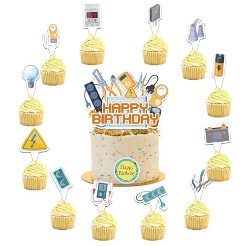 25 Pcs Elektriker Kuchen Dekorationen Elektriker Kuchen Topper Cupcake Toppers für Elektriker Geburtstag Party Dekorationen Elektriker Lineman Geburtstag Party Supplies von POMNUG