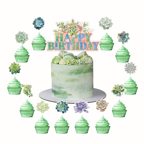 25 Pcs Succulent Pflanzen Cake Topper Cupcake Toppers Succulent Kuchen Dekorationen für Succulent Party Supplies Geburtstag Party Dekorationen Baby Dusche von POMNUG