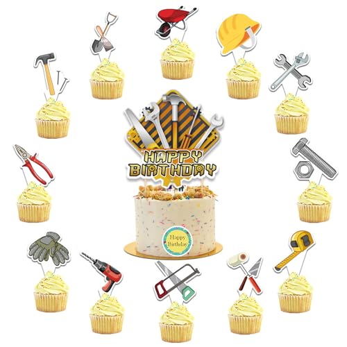 25 Pcs Werkzeuge Kuchen Dekorationen Werkzeuge Kuchen Topper Cupcake Toppers für Werkzeuge Geburtstagsparty Dekorationen Werkzeuge Geburtstagsparty Zubehör von POMNUG