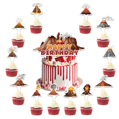 25 Stück Vulkan Kuchen Dekorationen Vulkan Cake Topper Cupcake Toppers Lava Geburtstag Dekorationen für Vulkan Party Dekorationen Lava Geburtstag Party Lieferungen von POMNUG