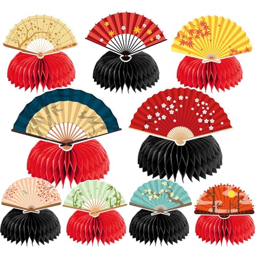 9 Pack Fans Faltbare Wabenmuster Japanische Fans Faltbare Tischdekoration Fans Faltbare Tischtoppers für Fans Faltbare Partydekoration von POMNUG