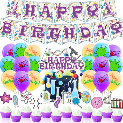 Biologie Dekorationen Geburtstagsfeier Wissenschaft Party Lieferungen Enthält Biologie Geburtstag Banner Cake Topper Cupcake Toppers Luftballons von POMNUG
