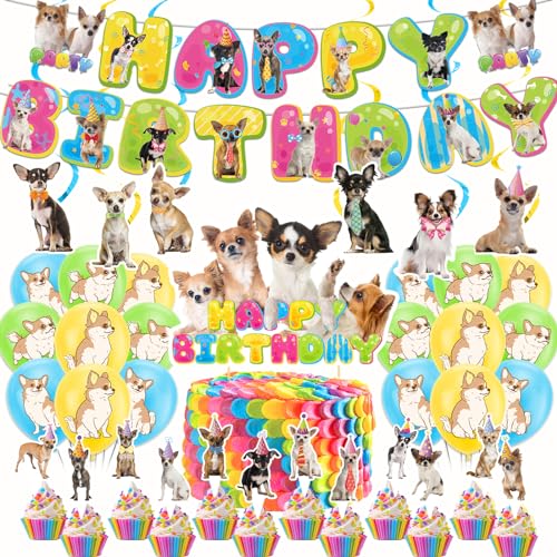 Chihuahua Hund Geburtstag Dekorationen Nette Chihuahua Party Dekorationen beinhaltet Chihuahua Happy Birthday Banner, hängende Wirbel, Kuchen Topper, Cupcake Topper, Ballons von POMNUG