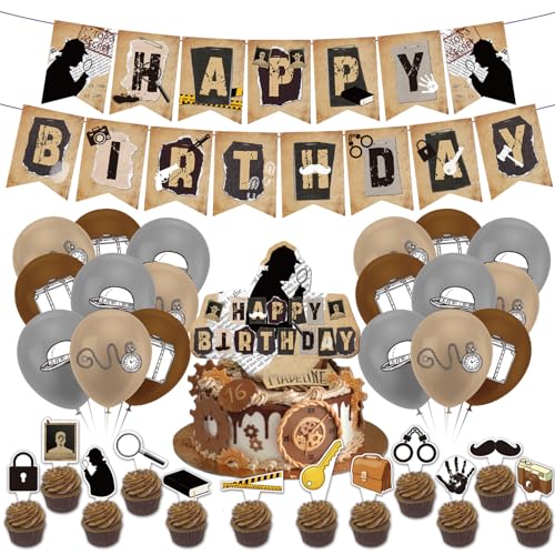 Detective Geburtstag Party Dekorationen - Top Secret Zubehör Mit Banner, Kuchen Topper, Cupcake Toppers, Ballons für Mystery Feier von POMNUG