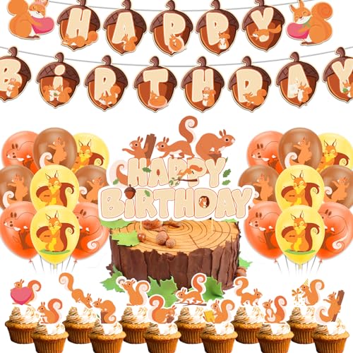 Eichhörnchen Party Dekoration Eichhörnchen Geburtstag Party Lieferung inklusive Eichhörnchen Geburtstag Banner Kuchen Topper Cupcake Toppers Luftballons für Woodland Animals Party Zoo Animals Party von POMNUG