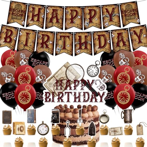 Escape Room Party Dekorationen inklusive Escape Room Happy Birthday Banner Kuchen Topper Cupcake Toppers Luftballons für Escape Room Geburtstag Party Lieferungen von POMNUG