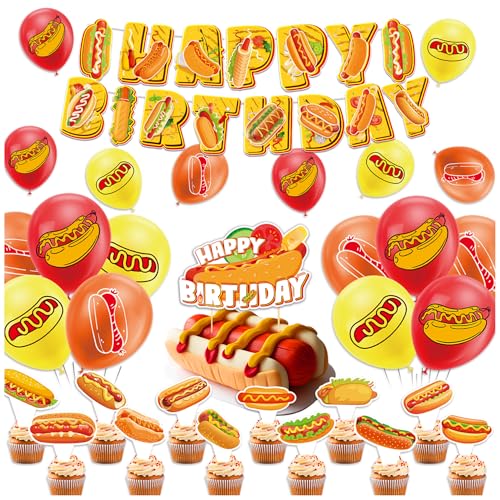 Hot Dog Party Dekorationen Fast Food Hot Dog Geburtstag Party Zubehör beinhaltet Hot Dog Geburtstag Banner Kuchen Topper Cupcake Toppers Ballons Hot Dog Party Dekorationen Fast Food Hot Dog Geburtstag Party Zubehör beinhaltet Hot Dog Geburtstag Banner Kuchen Topper Cupcake Toppers Ballons von POMNUG