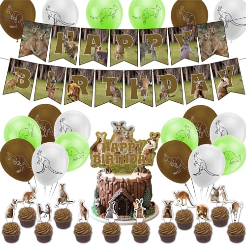 Känguru Geburtstag Party Decorations Känguru Party Lieferungen Enthält Känguru Birthday Banner Cake Topper Cupcake Toppers Luftballons für Tiere Party Baby Shower Dekorationen von POMNUG