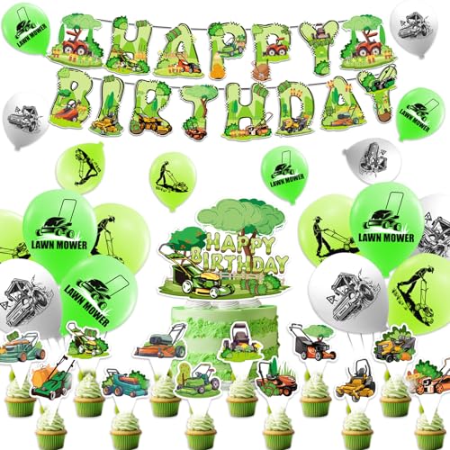 Rasenmäher Geburtstag Dekorationen Rasenmäher Party Supplies enthält Rasenmäher Geburtstag Banner Kuchen Topper Cupcake Toppers Ballons von POMNUG