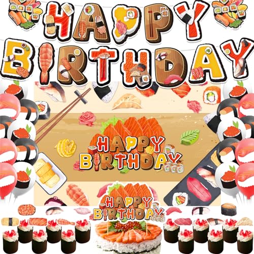 Sushi Party Dekorationen Japanische Geburtstagsdekorationen Inklusive Sushi Happy Birthday Banner Hintergrund Cake Topper Cupcake Toppers Ballons für Sushi Geburtstagsfeier von POMNUG