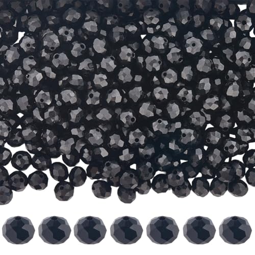 PONABEADIY 1 Box 10 Stränge 830 Stück 6mm Schwarze Rondell Glasperlen Mit Löchern Facettierte Undurchsichtige Briolette Form Lose Abstandshalter Charms Perlen In Großpackung Für Schmuckherstellung Oh von PONABEADIY