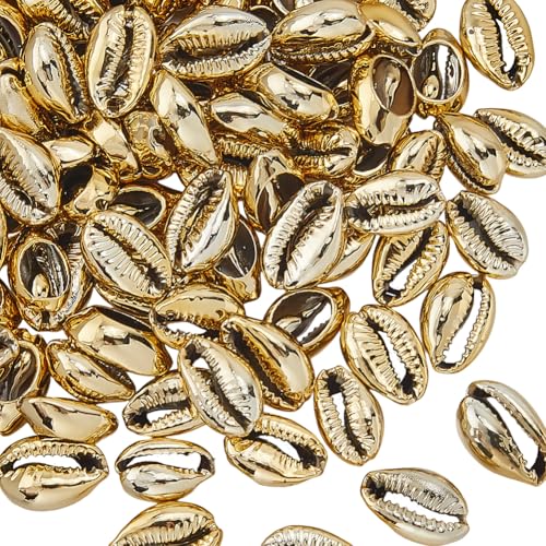 PONABEADIY 1 Box 100 Stück Vergoldete Kauri Muschelperlen Mit Offener Rückseite Natürliche Sommer Strand Meeres Ozean Spiralmuschel Plattierte Lose Perlen Großpackung Für Die Herstellung von Schmuc von PONABEADIY