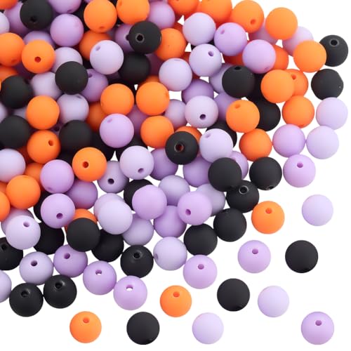 PONABEADIY 1 Box 10mm 200 Stück Halloween Perlen Aus Rundem Kunstharz Mit Löchern Matt Gefrostet Kaugummi Acryl Undurchsichtig Lose Abstandsperlen Großpackung Für Die Herstellung von Schmuck Ohrringe von PONABEADIY