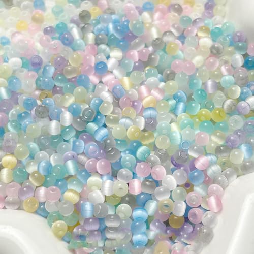 PONABEADIY 1 Box 1120 Stück 4mm Gemischte Farben Katzenaugen Stein Glasperlen Mit Löchern Verschiedene Katzenaugen Kristall Runde Edelstein Abstandshalter Lose Charms Perlen In Großpackung Für Schmuc von PONABEADIY