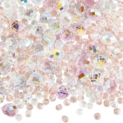 PONABEADIY 1 Box 114 Stück Rosafarbene Glasperlen Mit Löchern Fabriziert Transparent Zufällig Galvanisiert Funkelnd Schillernd Sortiert Lose Perlen In Großpackung Für Die Herstellung von Schmuck Armbä von PONABEADIY