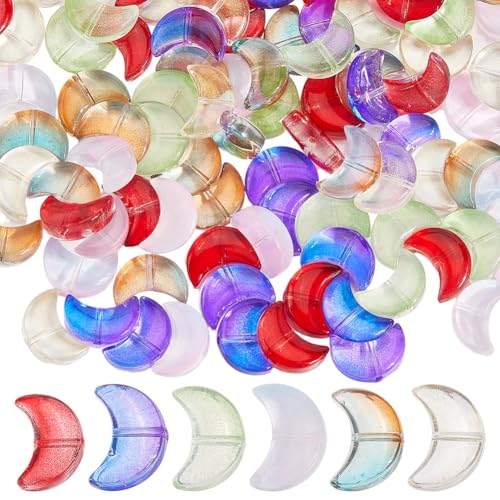 PONABEADIY 1 Box 120 Stück Halbmond Glasperlen Mit Loch Bunt Himmlisch Transparent Schillernd Lose Abstandsperlen Großpackung Für Die Herstellung von Schmuck Ohrringen Armbändern Halsketten Dekoration von PONABEADIY